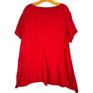 Grizas Silk Bamboo (Rayon) Red Shirt Short Sleeve Lagenlook XXXL